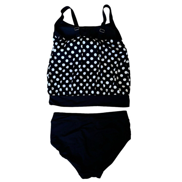 Lands End Swimsuit 6 D Black & White Polka Dot Blouson Tankini Top/Bottoms - Picture 2 of 6